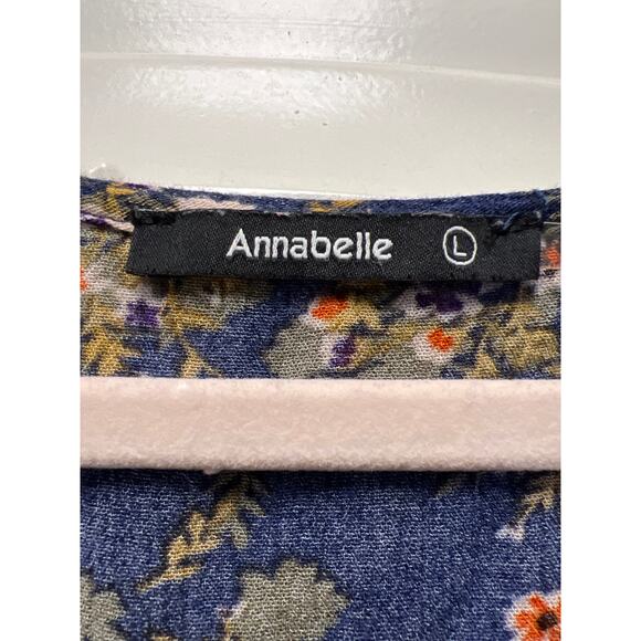 Annabelle Women’s V Neck Long Sleeve Boho Casual Floral Blouse Top Size L Blue‎ - Picture 2 of 3